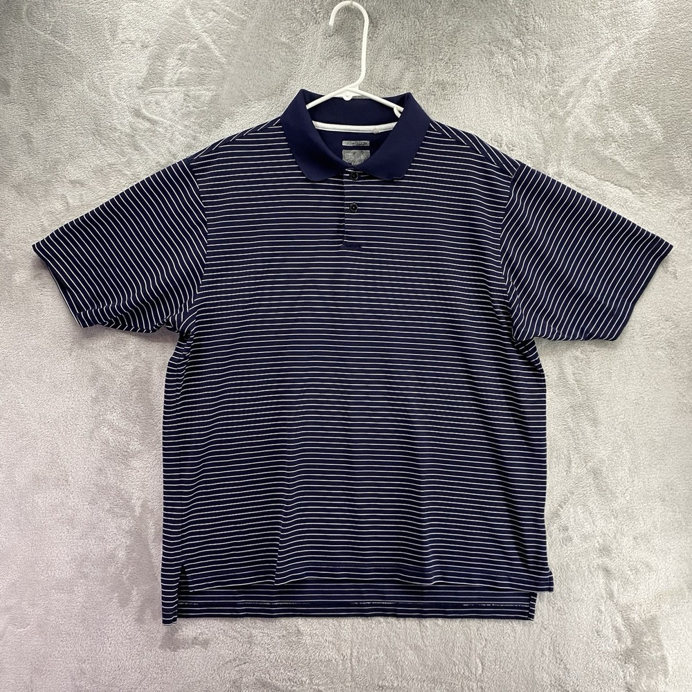 Adidas ClimaLite Navy Striped Golf Polo Shirt Men's L Short Sleeve Performance